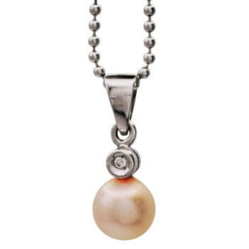 COLLIER EN OR BLANC 3.70 GR 18 CARATS AVEC PERLE 45 CM