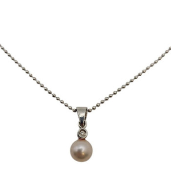 COLLIER EN OR BLANC 3.70 GR 18 CARATS AVEC PERLE 45 CM
