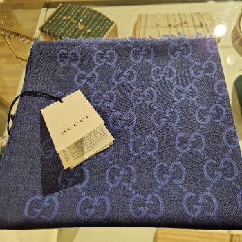 GUCCI ECHARPE GG LAINE ET SOIE BLEU