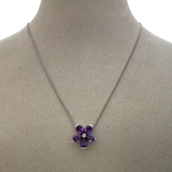 Collier Meylan Or Blanc 18ct 4.4Gr avec fleur amethyste et brillant