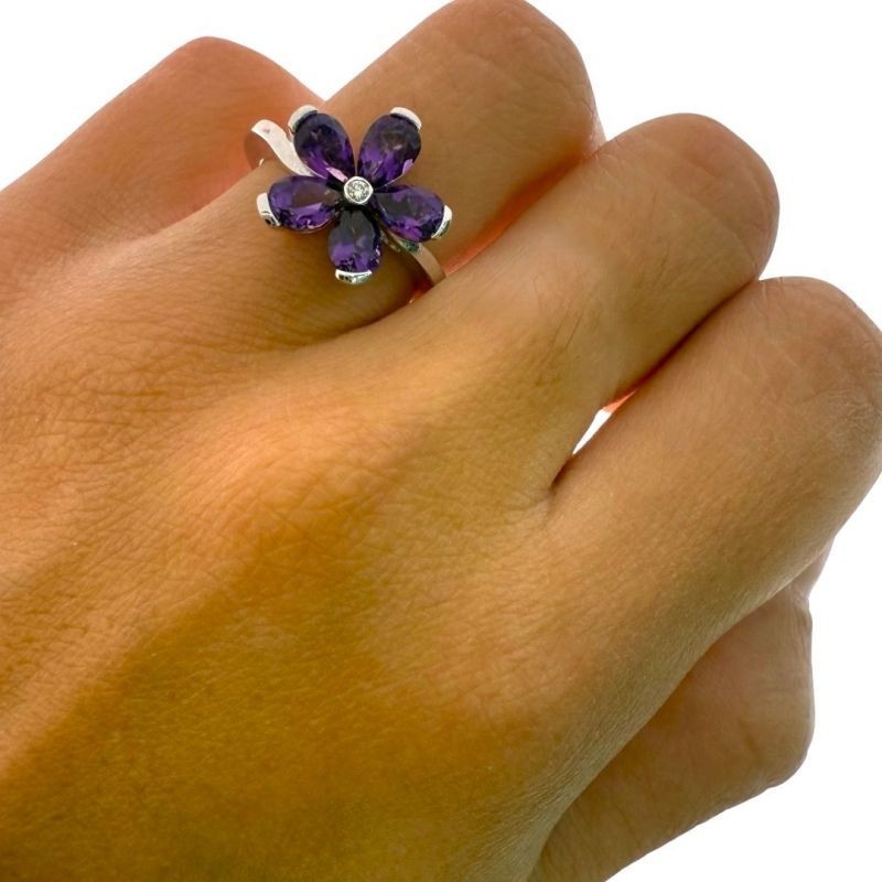 Bague Meylan Or Blanc 18ct / 5.2Gr & Amethyste et Brillant