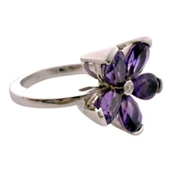 Bague Meylan Or Blanc 18ct / 5.2Gr & Amethyste et Brillant