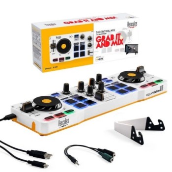 Hercules DJ Control Mix – Bluetooth Wireless DJ Controller for Smartphones– Djay App–2 Decks- White