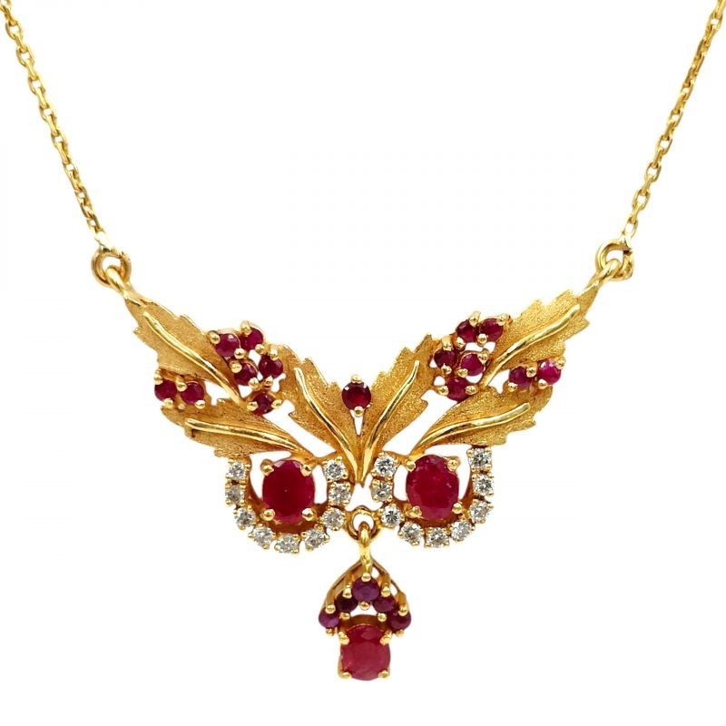 COLLIER OR 18CT 16.43GR DTS/RUBIS 2,10 CT 42/45 CM CERTIFICAT