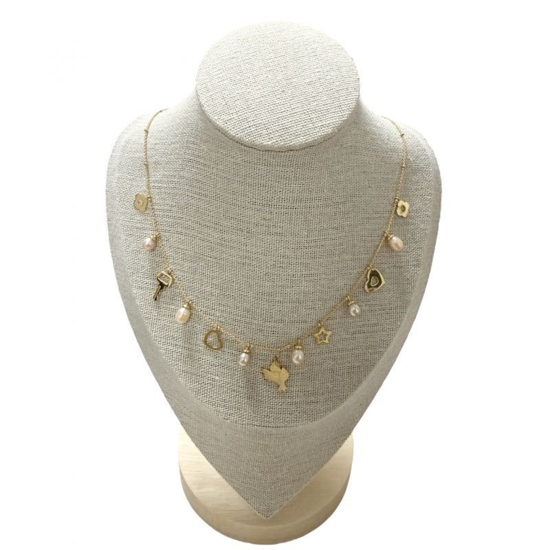 COLLIER PENDENTIFS OR JAUNE 18CT 8.95 GRS ET PERLES 43CM