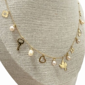 COLLIER PENDENTIFS OR JAUNE 18CT 8.95 GRS ET PERLES 43CM