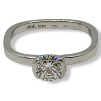 DINH VAN SOLITAIRE FLORE PETIT MODELE OR BLANC 18CT DIAMANT T51 2.85 GR FULL SET 2014