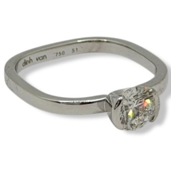 DINH VAN SOLITAIRE FLORE PETIT MODELE OR BLANC 18CT DIAMANT T51 2.85 GR FULL SET 2014