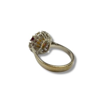 BAGUE OR BLANC 18CT 6.75 DMNTS RUBIS PERLE CB T54
