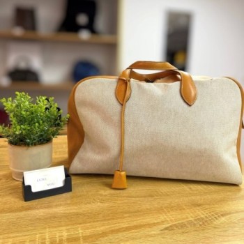 SAC HERMES VICTORIA 45 BEIGE TOILE EN CUIR