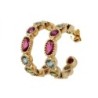 BOUCLES D'OREILLES PLAQUE OR MULTI PIERRES 2CM DE DIAMETRE