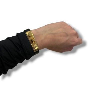 BRACELET SAINT LAURENT CUIR NOIR DORE