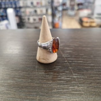 BAGUE ARGENT 925  8.30GRS AMBRE PIERRE SYNTHE T56