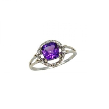 BAGUE OR BLANC 18CT 2.02GR DMT  AMETHYSTE T54
