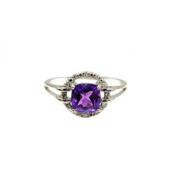 BAGUE OR BLANC 18CT 2.02GR DMT  AMETHYSTE T54