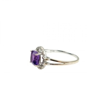 BAGUE OR BLANC 18CT 2.02GR DMT  AMETHYSTE T54