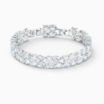 BRACELET DOUBLE SWAROVSKI TENNIS DELUXE SILVER TONE BRACELET 17CM