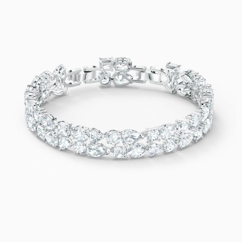 BRACELET DOUBLE SWAROVSKI TENNIS DELUXE SILVER TONE BRACELET 17CM