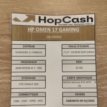 OMEN 17 GAMING 17-DB1699NZ AMD RYZEN AI7 32GO RAM GEFORCE RTX5070 1TO
