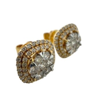 Boucles D'Oreilles Christian Or Jaune 18ct & Diamants 106 (1carat) H.SI Brillant 4.17Gr