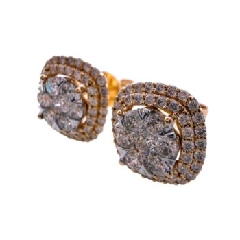 Boucles D'Oreilles Christian Or Jaune 18ct & Diamants 106 (1carat) H.SI Brillant 4.17Gr