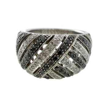 BAGUE OR BLANC 18CT 10.61GR & DIAMANTS BLANC ET NOIR