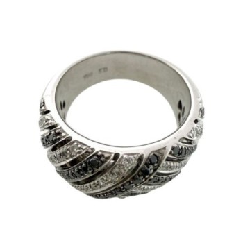 BAGUE OR BLANC 18CT 10.61GR & DIAMANTS BLANC ET NOIR