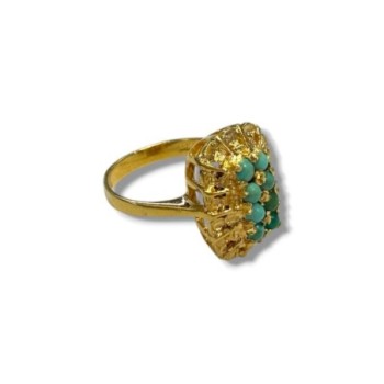 BAGUE OR JAUNE 18CT PIERRE VERTES 4.70GRS T52