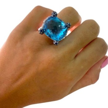 BAGUE OR BLANC 18CT 18.12GR TOPAZE ET DIAMANTS / SAPHIRS TAILLE  49