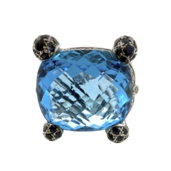 BAGUE OR BLANC 18CT 18.12GR TOPAZE ET DIAMANTS / SAPHIRS TAILLE  49