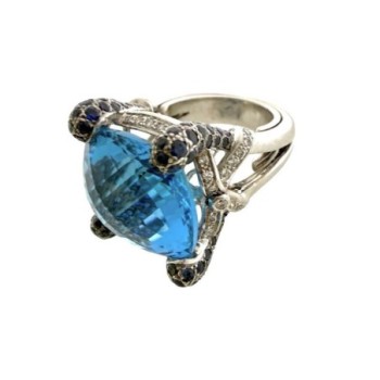 BAGUE OR BLANC 18CT 18.12GR TOPAZE ET DIAMANTS / SAPHIRS TAILLE  49