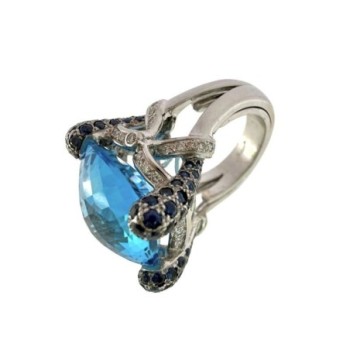 BAGUE OR BLANC 18CT 18.12GR TOPAZE ET DIAMANTS / SAPHIRS TAILLE  49