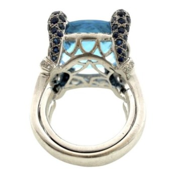 BAGUE OR BLANC 18CT 18.12GR TOPAZE ET DIAMANTS / SAPHIRS TAILLE  49