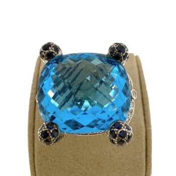 BAGUE OR BLANC 18CT 18.12GR TOPAZE ET DIAMANTS / SAPHIRS TAILLE  49