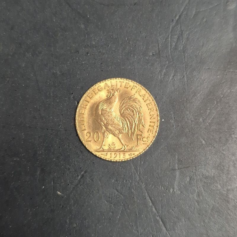 20 FRANCS FRANCAIS OR 21.6K 1913 6.46GR