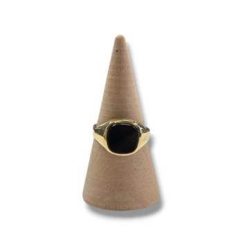 CHEVALIERE OR JAUNE 18CT 2.59GRS T.50 ET PIERRE NOIR