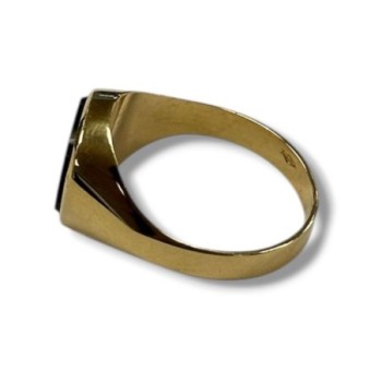CHEVALIERE OR JAUNE 18CT 2.59GRS T.50 ET PIERRE NOIR