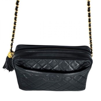 CHANEL VINTAGE CUIR D AGNEAU NOIR 27 X 20 X 7,5 CM DE 1993