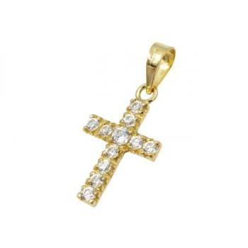 PENDENTIF OR 18K 1.53 GR ZIRCONS CROIX 2 X 1,4 CM 2,8 CM DE LONG AU TOTAL