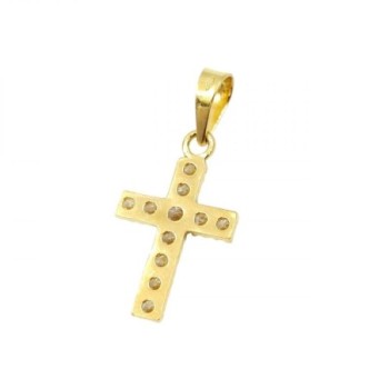 PENDENTIF OR 18K 1.53 GR ZIRCONS CROIX 2 X 1,4 CM 2,8 CM DE LONG AU TOTAL