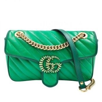 SAC GUCCI GG MARMONT FLAP CUIR VERT 25 X 14 X 7 CM