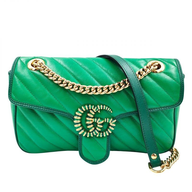 SAC GUCCI GG MARMONT FLAP CUIR VERT 25 X 14 X 7 CM