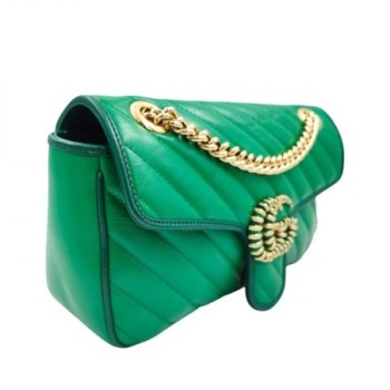 SAC GUCCI GG MARMONT FLAP CUIR VERT 25 X 14 X 7 CM