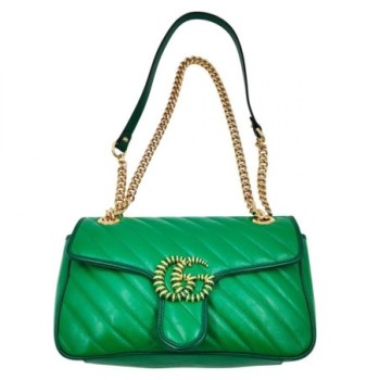 SAC GUCCI GG MARMONT FLAP CUIR VERT 25 X 14 X 7 CM