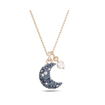 SWAROVSKI COLLIER LUNA CRISTAUX BLEU PLAQUE ROSE GOLD