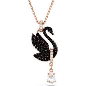 PENDENTIF CYGNE COUCHE D ALLIAGE D OR ROSE CRISTAUX 38 44 CM