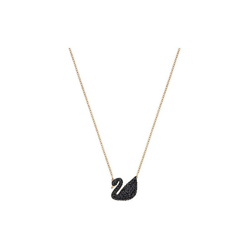 SWAROVSKI PENDENTIF CYGNE NOIR COUCHE D'ALLIAGE D'OR ROSE