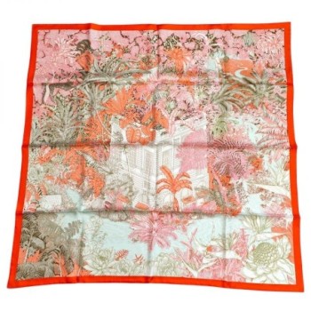 CARRE 90CM TWILL 100% SOIE FAUBOURG  TROPICAL KA/ORANGE/KAKI