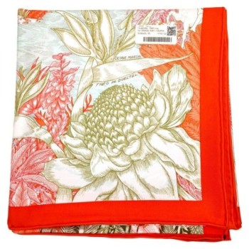 CARRE 90CM TWILL 100% SOIE FAUBOURG  TROPICAL KA/ORANGE/KAKI