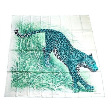CARRE GEANT 140CM TWILL PLUME 100%SOIE PANTHERA PARDUS AQUA